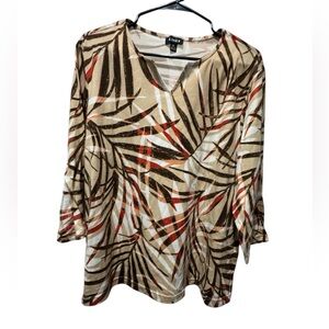 Women's Tropical Print Top - Brown and Orange